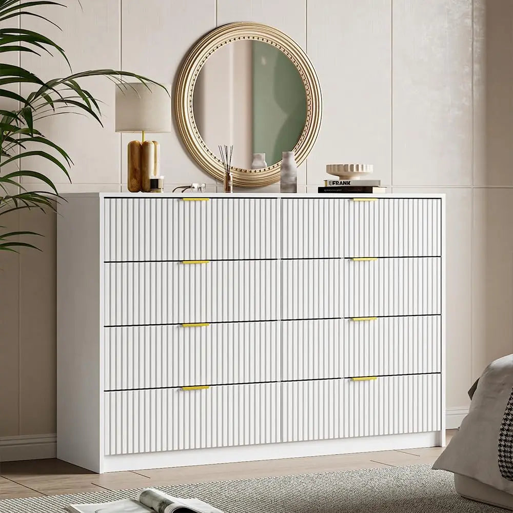 Dresser for Bedroom, 8 Drawer Double Dresser, Modern Chest of Drawers for Bedroom, Living Room, Entryway and Closet, 55" L x 15.