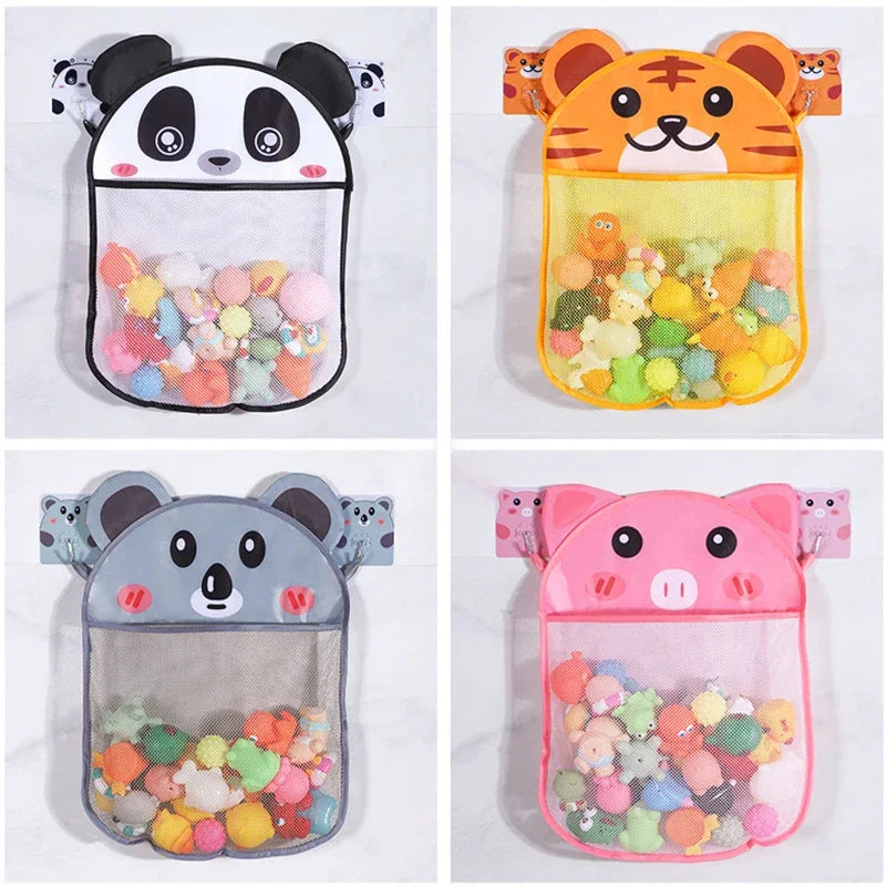 Cute Cartoon Transparent Multifunction Bath Toy Organizer Baby Bathroom Mesh Suspendable Shower Products Game Bag with 2pcs Hook